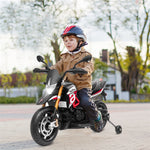 12V Kids Ride-On Motorcycle, Licensed Aprilia Electric Dirt Bike with Training Wheels, LED Lights & Music, Battery Powered Ride-On Car for Ages 3+