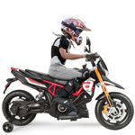 12V Kids Ride-On Motorcycle, Licensed Aprilia Electric Dirt Bike with Training Wheels, LED Lights & Music, Battery Powered Ride-On Car for Ages 3+