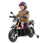 12V Kids Ride-On Motorcycle, Licensed Aprilia Electric Dirt Bike with Training Wheels, LED Lights & Music, Battery Powered Ride-On Car for Ages 3+