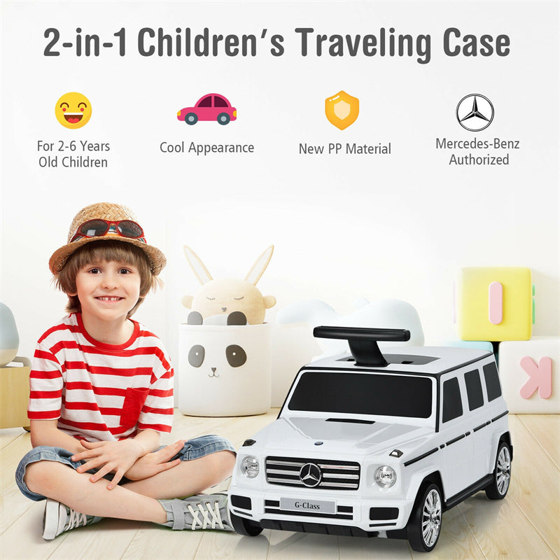2-in-1 Kids Ride On Suitcase Travel Luggage Licensed Mercedes Benz AMG with Handle