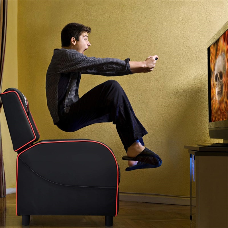 Massage Gaming Recliner Chair Racing Single Recliner PU Leather Home Theater Seating with Remote Control, Side Pocket & Adjustable Footrest