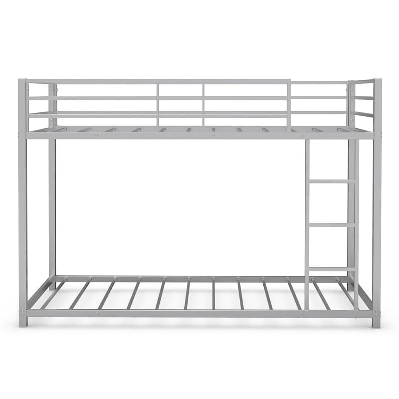 Metal Twin Over Twin Bunk Bed Frame with Guard Rails & Side Ladder for Kids