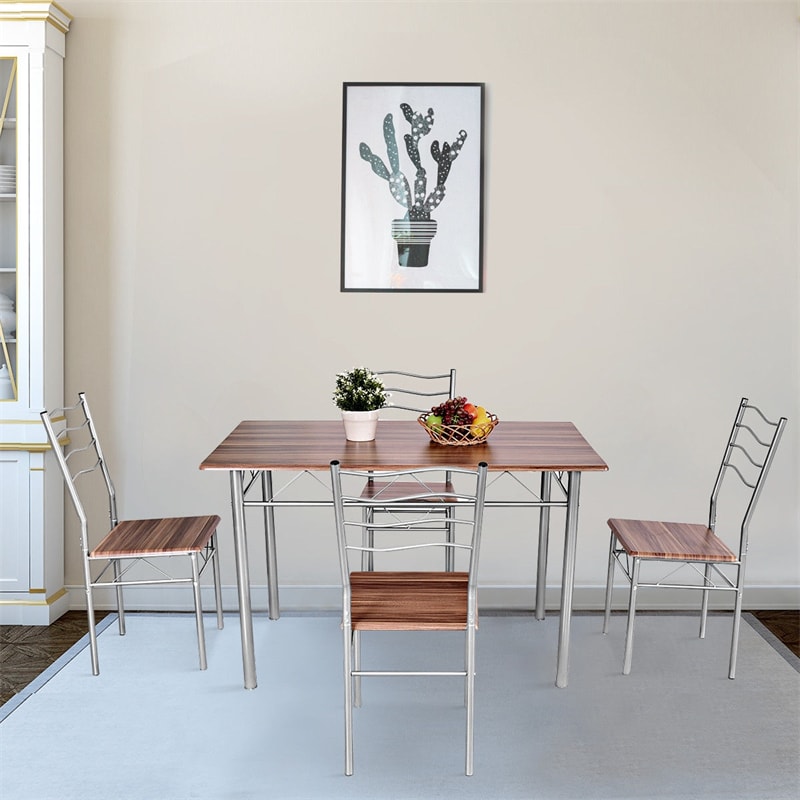 Modern 5 Piece Dining Table Set Metal Frame Wood Kitchen Breakfast Furniture with 4 Chairs