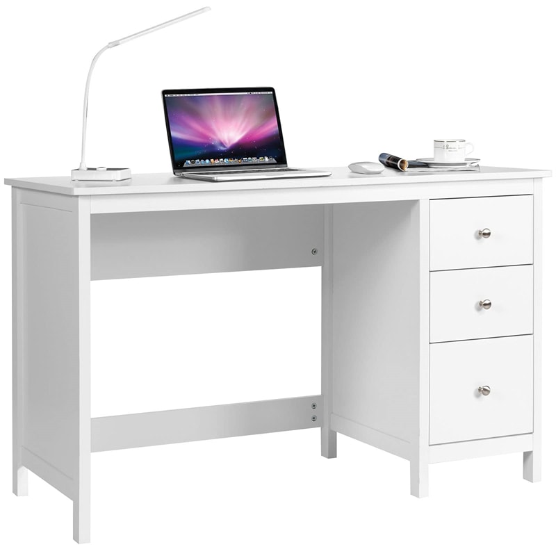 Computer Desk Modern Home Office Desk Compact Writing Study Desk Multipurpose Desk with 3 Storage Drawers & Wide Desktop