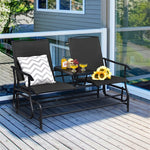Outdoor Double Glider Chair 2-Person Patio Rocking Loveseat with Center Tempered Glass Table