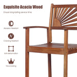 Outdoor Acacia Wood Bar Stools Set of 2 Bar Height Patio Chairs with Sunflower Backrest and Armrests