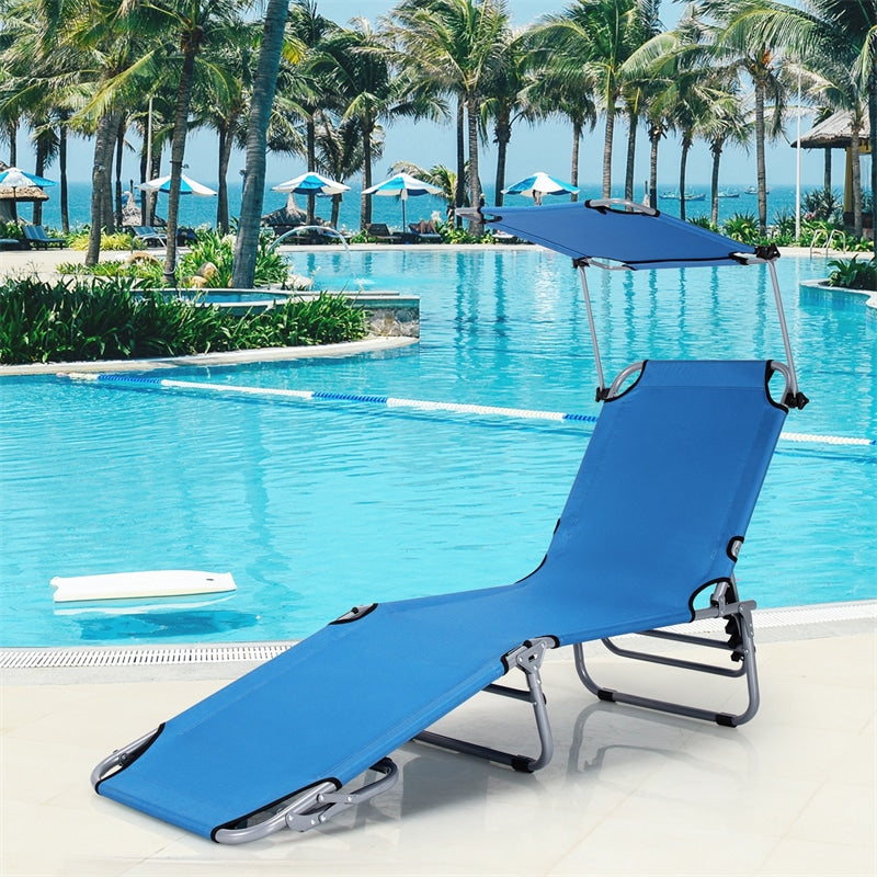 Adjustable Outdoor Beach Patio Pool Recliner with Sun Shade
