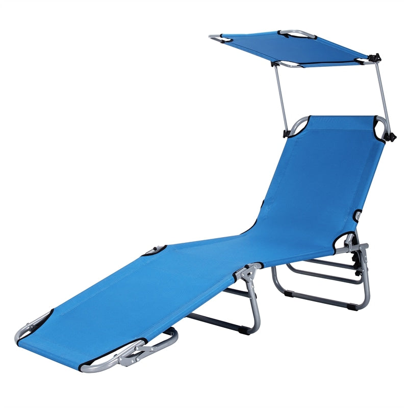 Outdoor Adjustable Folding Chaise Lounge Chair Beach Chair with Canopy Shade