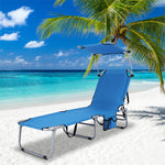 Outdoor Folding Chaise Lounge Portable Tanning Chair Sunbathing Beach Chair with Canopy Shade & Adjustable Backrest