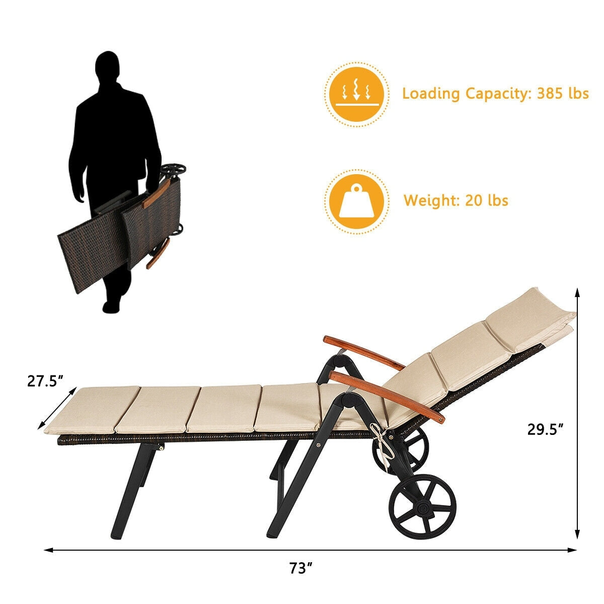 Outdoor Chaise Lounge Chair Rattan Recliner Chair - Bestoutdor