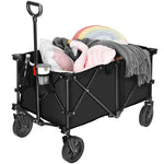 Collapsible Wagon Cart, Folding Utility Wagon with Universal Wheels, Adjustable Handle & Cover Bag for Garden, Shopping, Camping, Outdoor Use