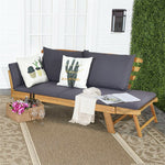 Outdoor Daybed Acacia Wood Convertible Sofa Bed Patio Couch with Adjustable Armrest & Cushion