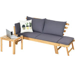 Outdoor Acacia Wood Daybed Convertible Sofa Bed Extendable Patio Couch with Adjustable Armrest & Cushion
