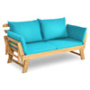 Outdoor Acacia Wood Daybed Convertible Sofa Bed Extendable Patio Couch with Adjustable Armrest & Cushion