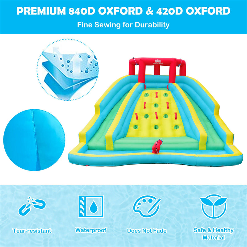 Outdoor Double Side Inflatable Water Slide Park with Large Climbing Wall & 750W Air Blower