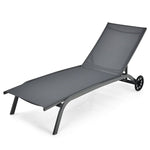 Outdoor Chaise Lounge Poolside Lounge Chair 6-Position Adjustable Reclining Patio Chair with Wheels for Backyard Pool