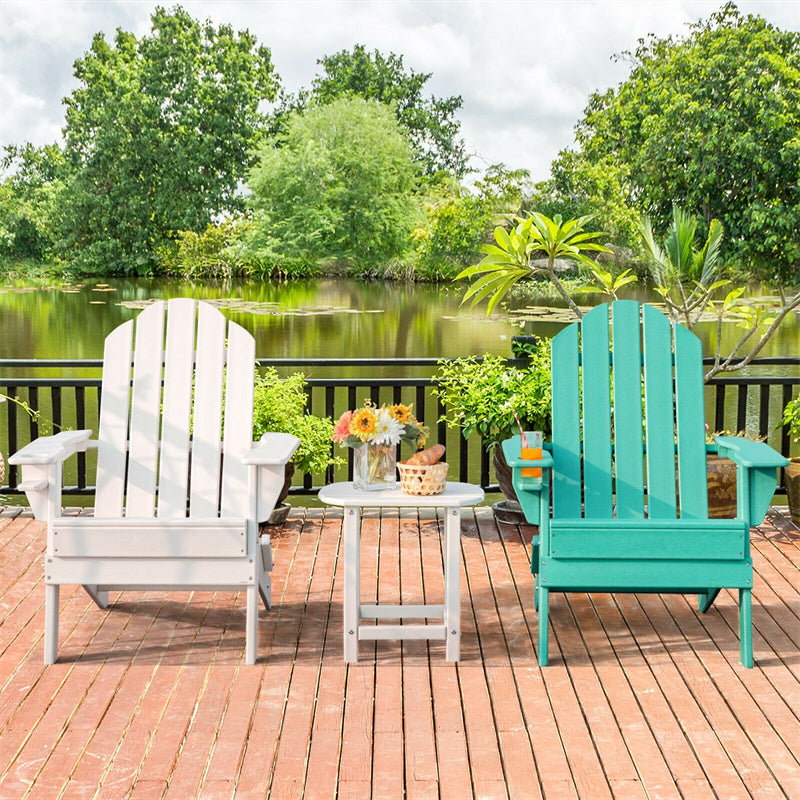 Outdoor Patio Folding Adirondack Chair with Built-in Cup Holder for Backyard Balcony