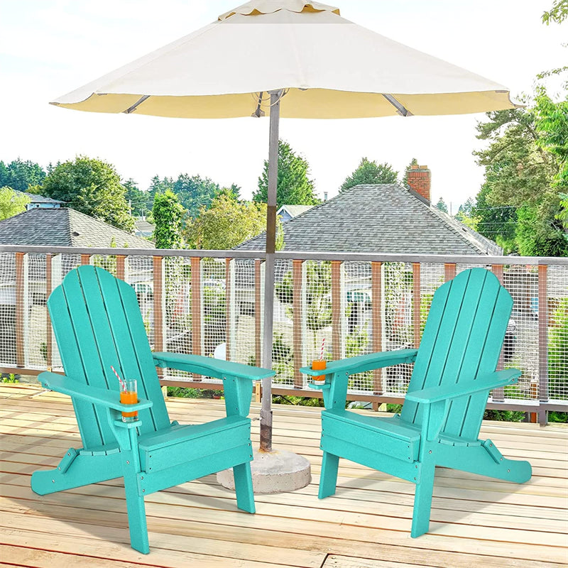 Outdoor Patio Folding Adirondack Chair with Built-in Cup Holder for Backyard Balcony