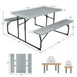 Folding Picnic Table Bench Set Outdoor Dining Table Portable Camping Table with Bench Seats & Weather Resistant Metal Frame