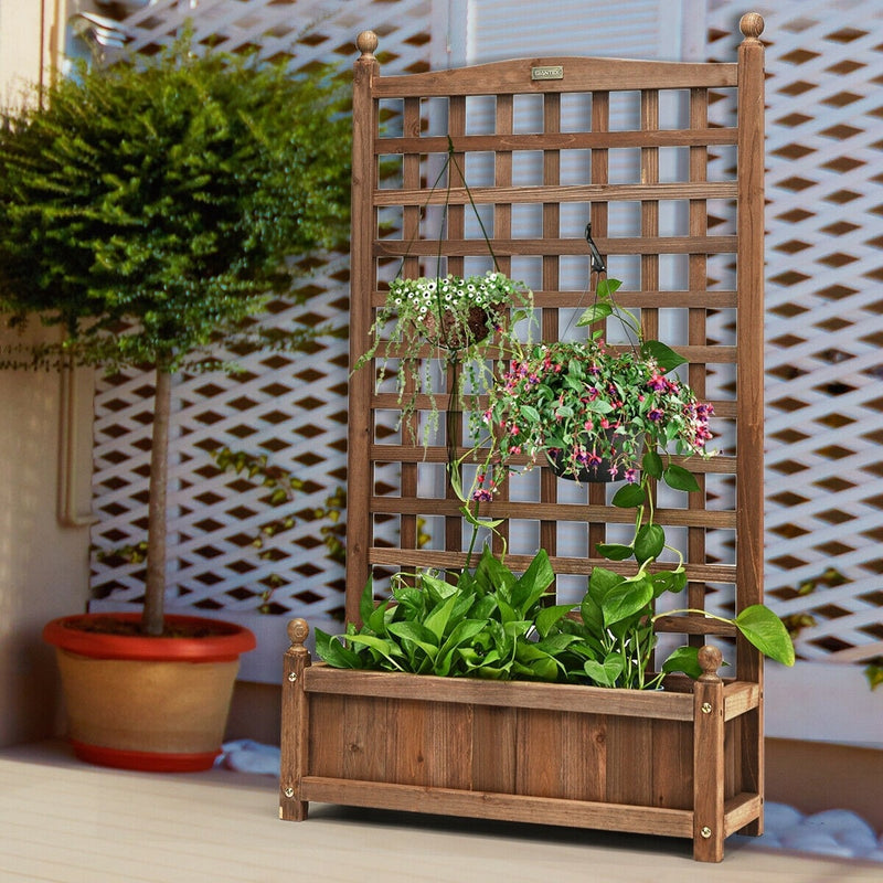 Freestanding Wood Trellis Planter Box Raised Garden Bed with Trellis