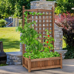 Freestanding Solid Wood Trellis Planter Box 25" Raised Garden Bed with Trellis for Garden Yard