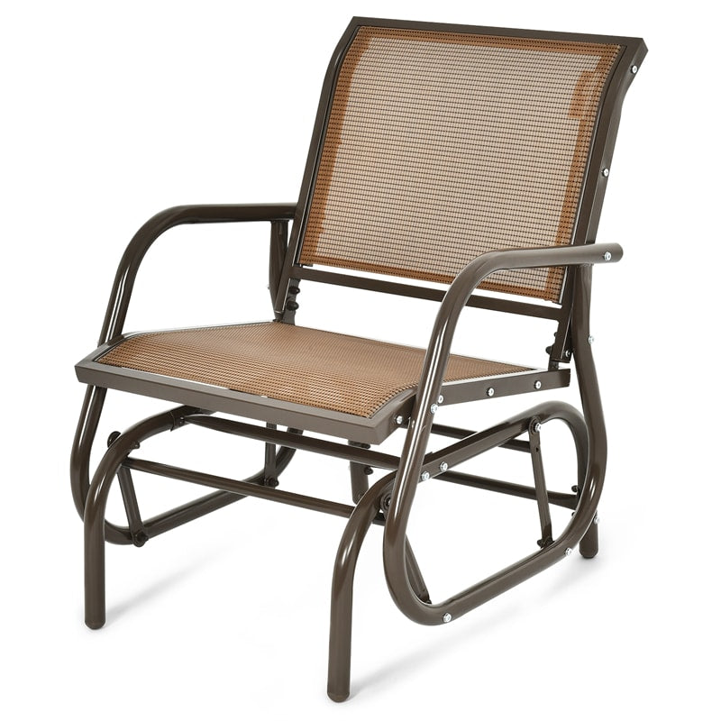 Metal Outdoor Glider Chair Porch Glider Patio Furniture with Breathable Mesh for Backyard Poolside