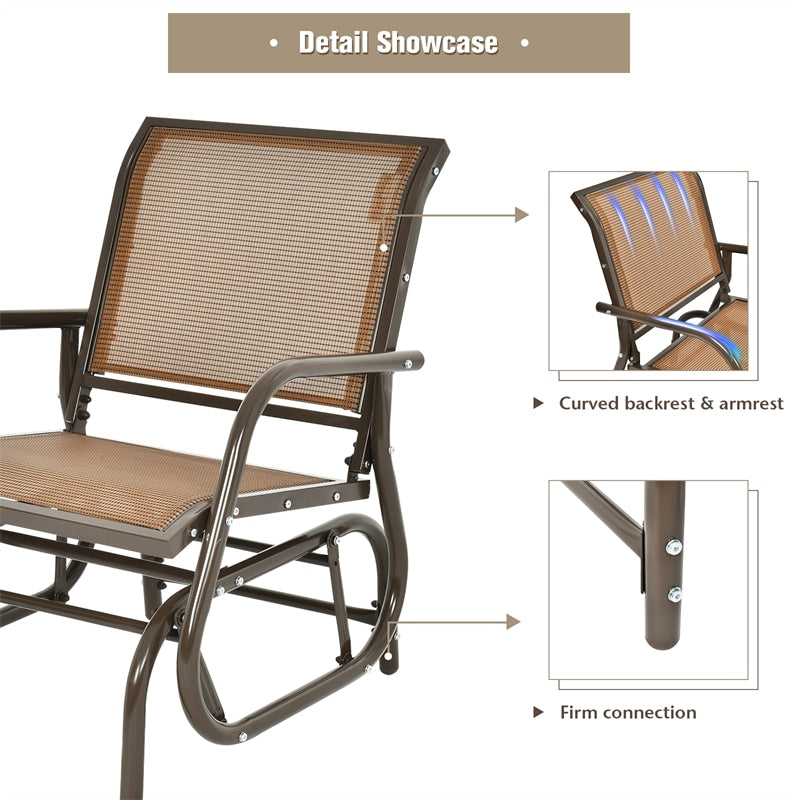 Metal Outdoor Swing Glider Chair Porch Glider Patio Rocking Chair with Breathable Mesh for Backyard Poolside