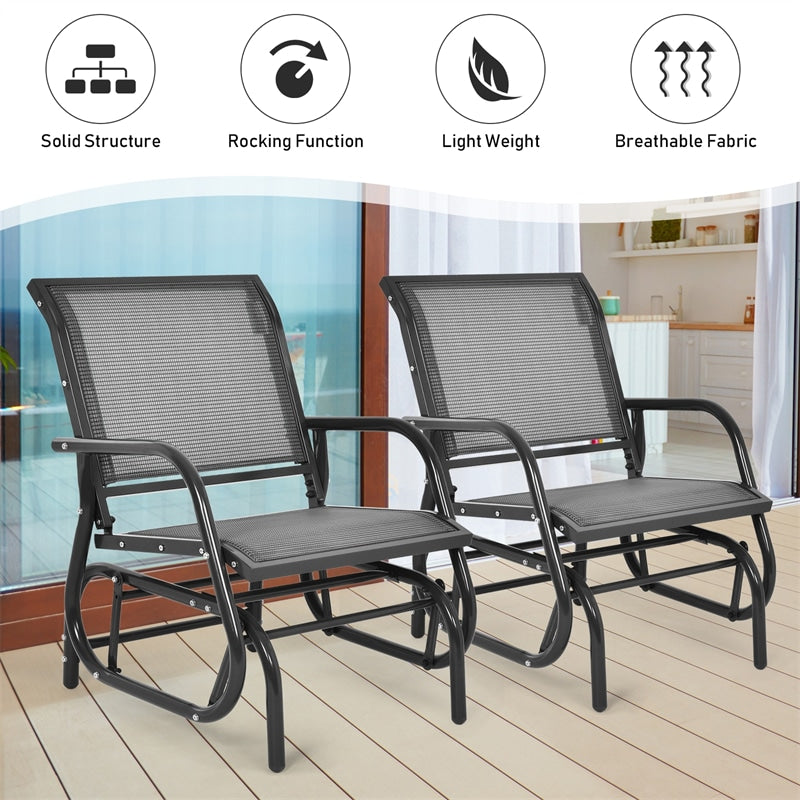 Metal Outdoor Swing Glider Chair Porch Glider Patio Rocking Chair with Breathable Mesh for Backyard Poolside