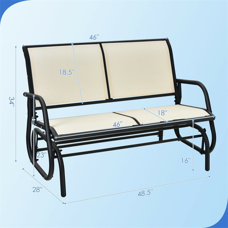 48" Outdoor Glider Bench 2 Person Patio Swing Glider Chair Backyard Rocking Loveseat Rocker Bench with Metal Frame, Breathable Fabric