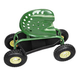 Outdoor Rolling Garden Cart Wagon Garden Scooter with 360° Swivel Seat