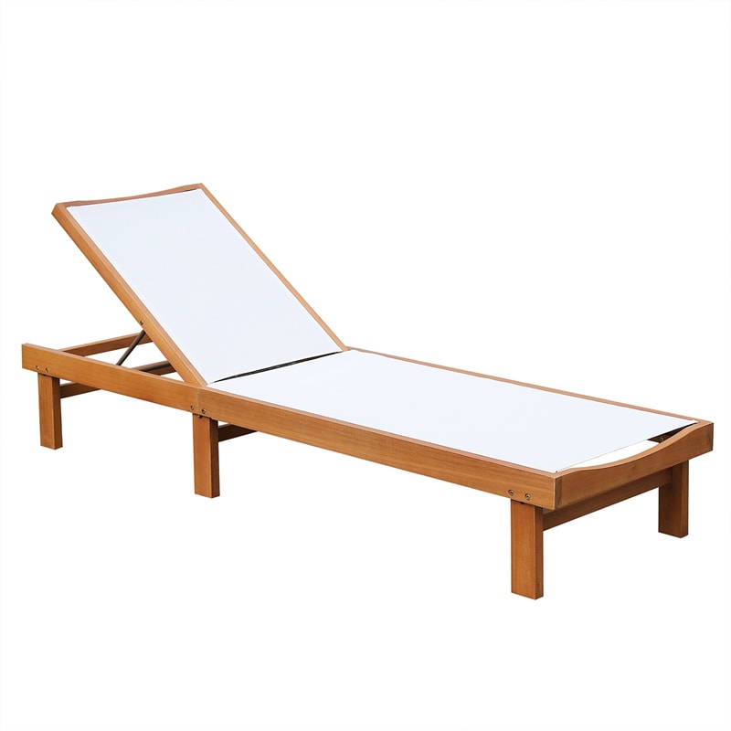 Outdoor Chaise Lounge Eucalyptus Wood Reclining Pool Lounge Chair with 5-Position Adjustable Backrest & Quick-Drying Fabric