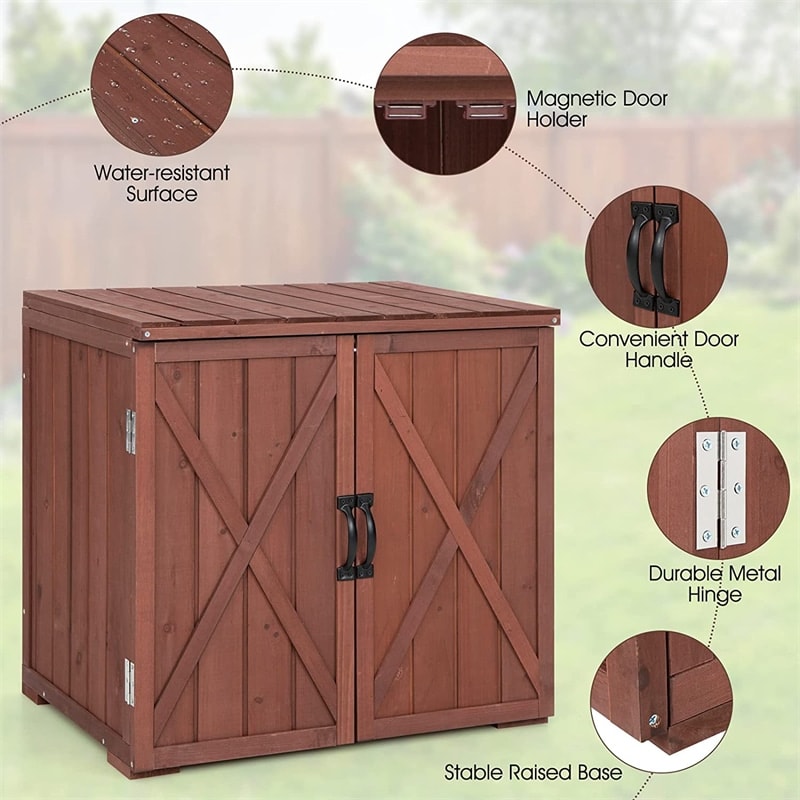 Outdoor Storage Cabinet Solid Fir Wood Garden Tool Shed with Double Doors for Indoor Patio Backyard