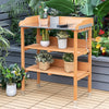 Wooden Garden Potting Bench Outdoor Work Station Table Storage Shelf with Metal Tabletop & Hooks