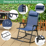 Patio Camping Rocking Chair Outdoor Folding Rocker with Pillow High Back Armrests Footrest