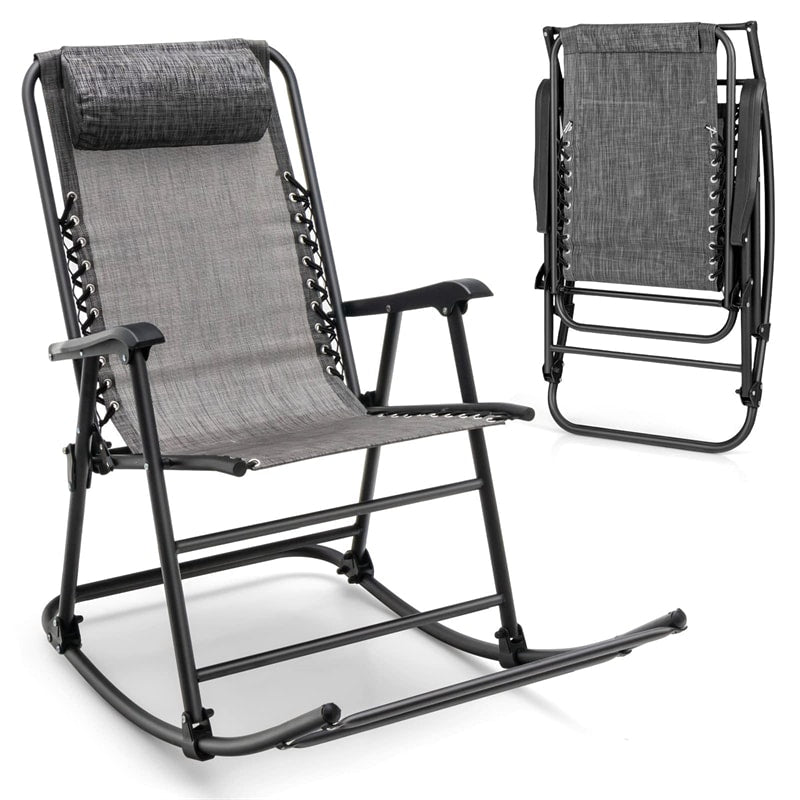 Outdoor Folding Rocking Chair Zero Gravity Patio Rocker High Back Camping Chair with Headrest, Ergonomic Armrests & Footrest