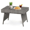 Patio Wicker Folding Side Table Outdoor PE Rattan Coffee Table Poolside Garden Lawn Bistro Table with Steel Frame
