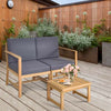 3 in 1 Patio Acacia Wood Loveseat Outdoor Chairs with Coffee Table & Cushions