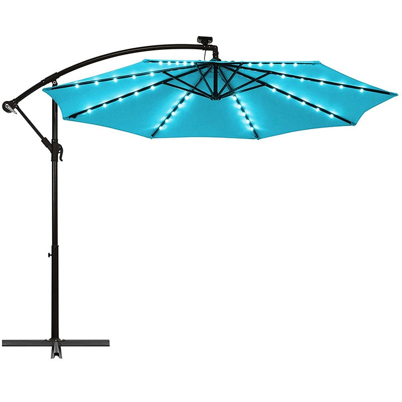 10 Ft Patio Solar LED Offset Umbrella with Cross Base