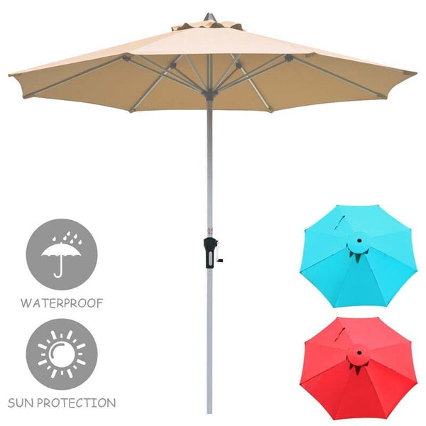 9' Patio Umbrella 8 Sturdy Ribs Market Umbrella Outdoor Table Umbrella with Crank System & 1.5" Aluminum Pole for Garden Lawn Deck - Bestoutdor