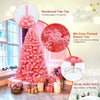 6.5FT Pink Hinged Flocked Artificial Christmas Tree PVC Branch Tips with Metal Stand