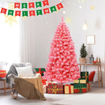 6.5FT Pink Hinged Flocked Artificial Christmas Tree PVC Branch Tips with Metal Stand