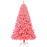 7.5FT Pink Hinged Flocked Artificial Christmas Tree PVC Branch Tips with Metal Stand