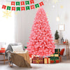 7.5FT Pink Hinged Flocked Artificial Christmas Tree PVC Branch Tips with Metal Stand