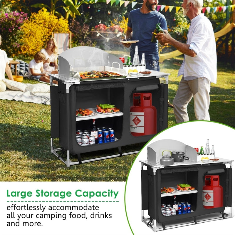 Portable Camping Kitchen Outdoor Cooking Table with Storage Organizer & Sink