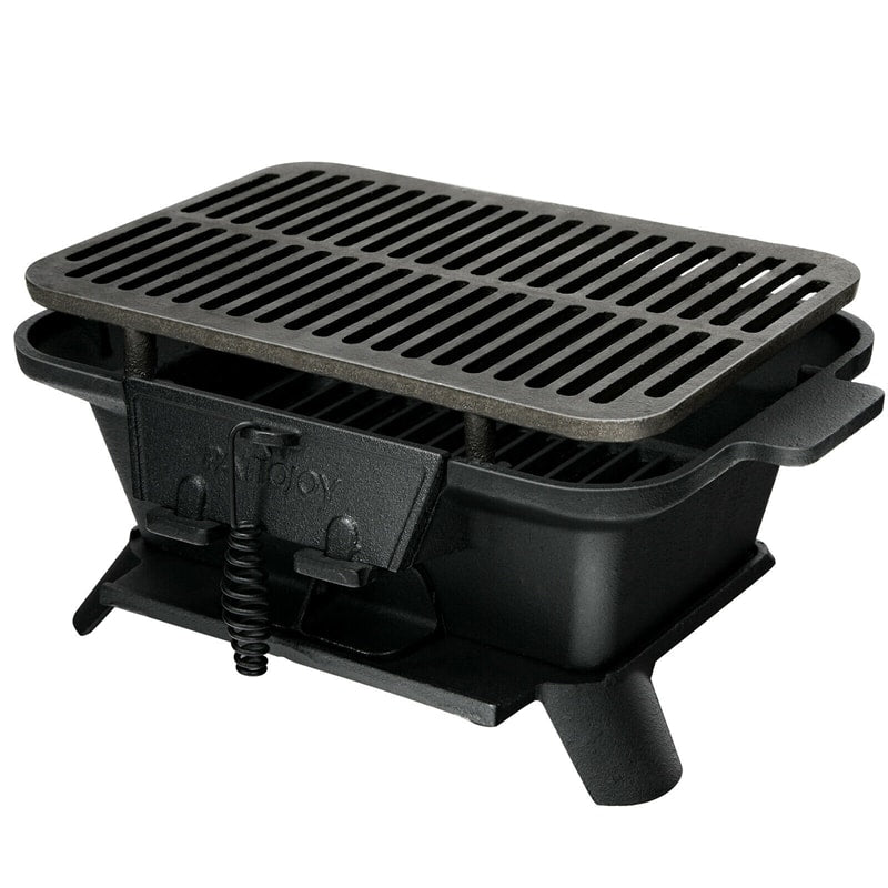 Portable Cast Iron Charcoal Grill with Double-sided Grilling Net for Camping Picnic
