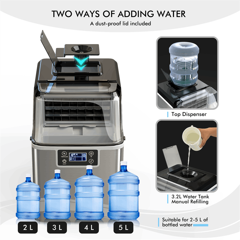40LBS/24H Countertop Ice Maker Small Portable Ice Maker Machine with Top Inlet Hole & Ice Scoop Basket