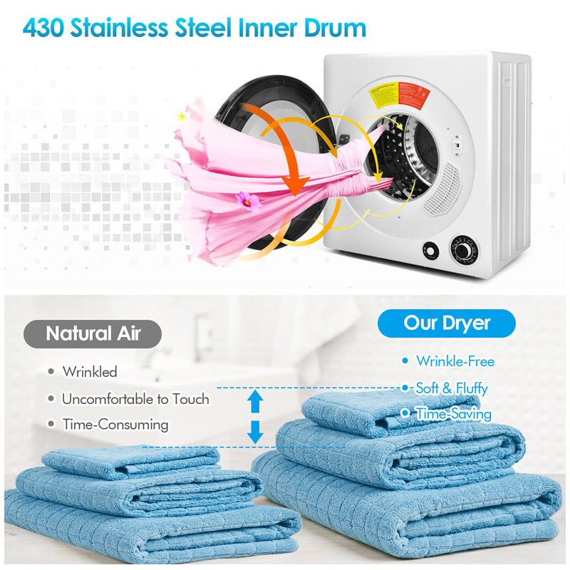 Portable Clothes Dryer 13.2 LBS Front Load Compact Electric Laundry Dryer with Stainless Steel Drum