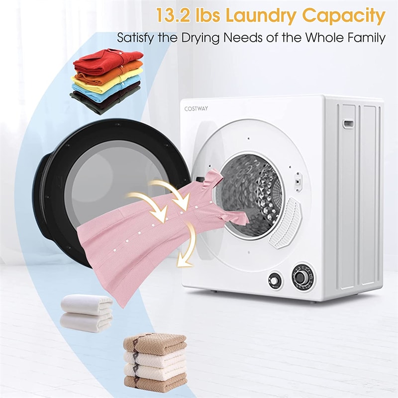 Compact Electric Tumble Laundry Dryer with Stainless Steel Tub-White