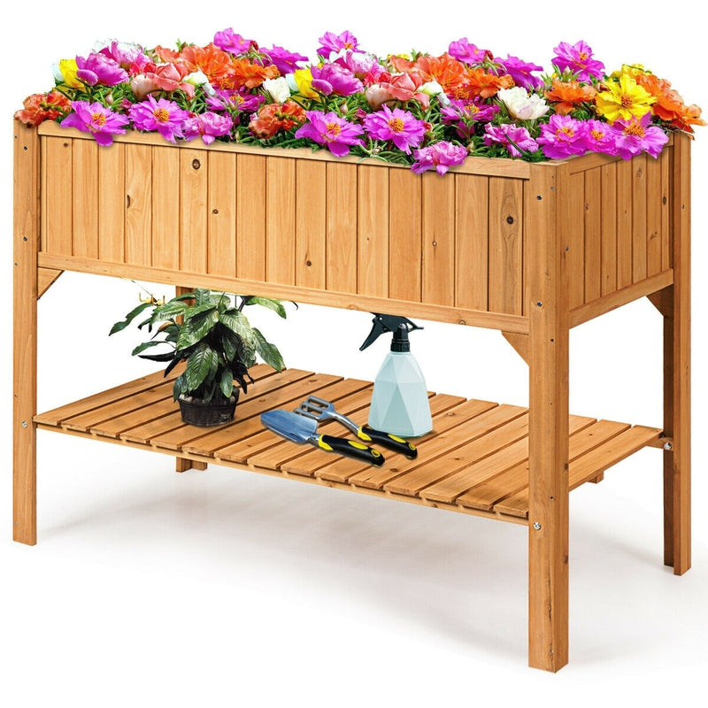 Raised Garden Bed Wooden Elevated Planter Box Standing Herb Garden Planter with Storage Shelf