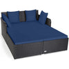 Wicker Outdoor Daybed Patio Rattan Double Chaise Lounge Sun Lounger with Seat Cushions & Pillows